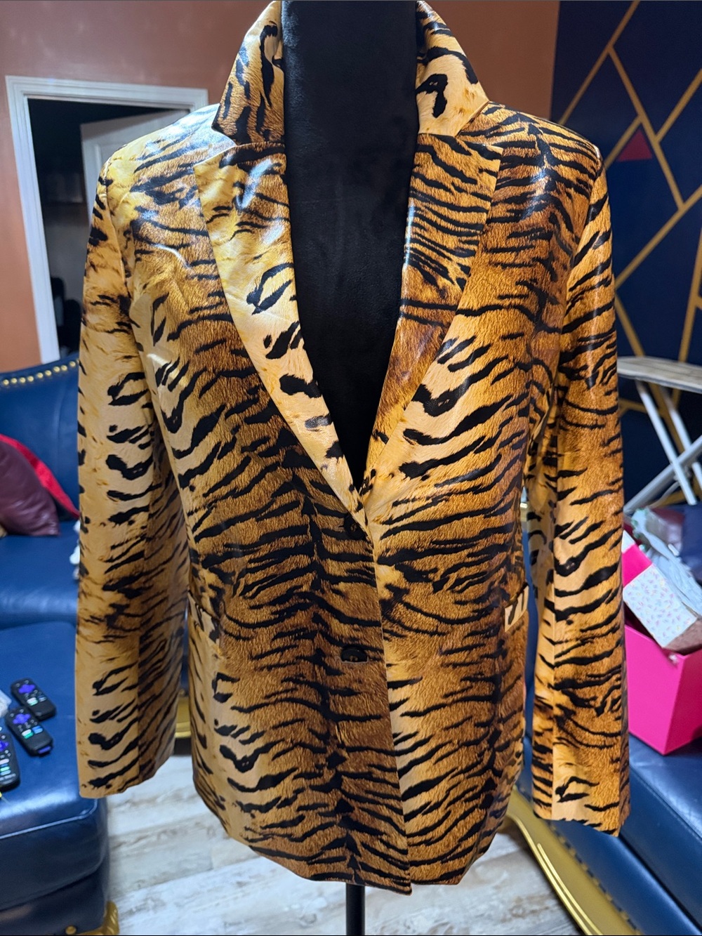 Unique21 Tiger Print Blazer - Bold Goldish Yellow & Black Pattern